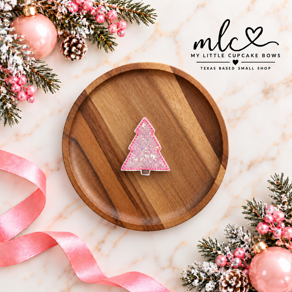 Pink Shimmer Tree Feltie Clip