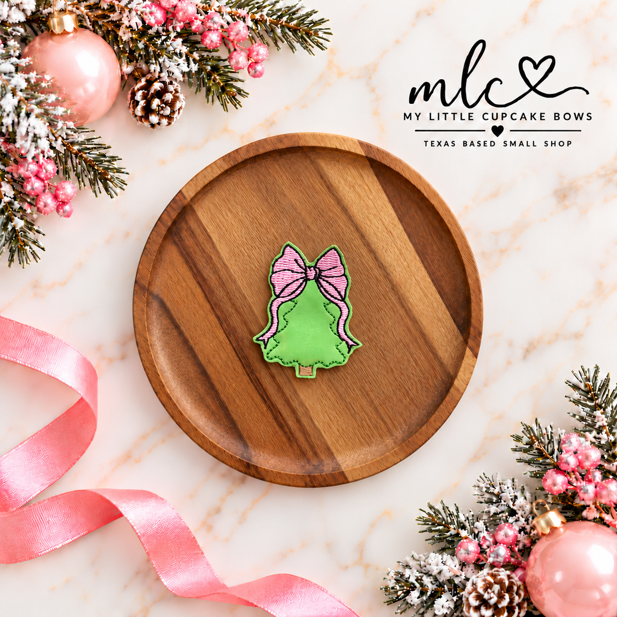 Big Pink Bow Tree Feltie Clip