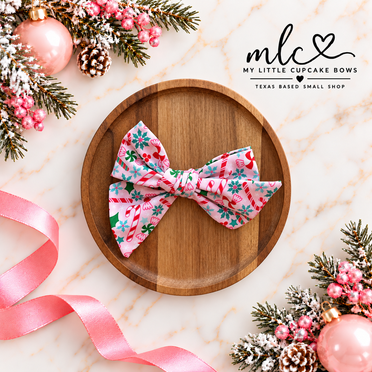 Holly Candy Canes Hand Tied Bow