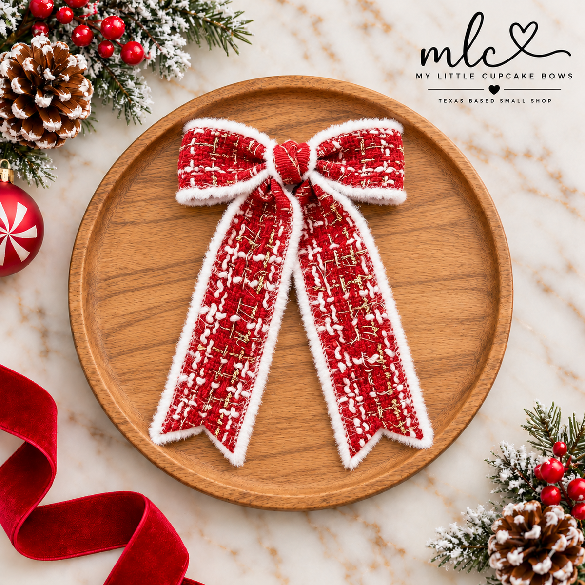 Red Sweater Moonstitch Ribbon Bow