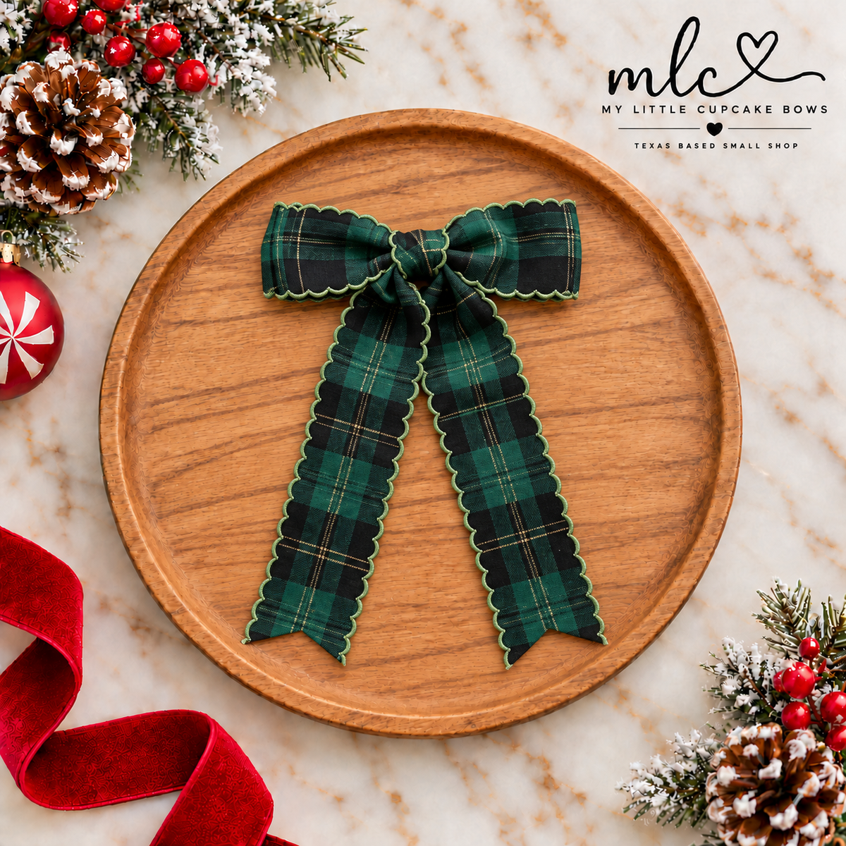 Forest Green Tartan Moonstitch Ribbon Bow