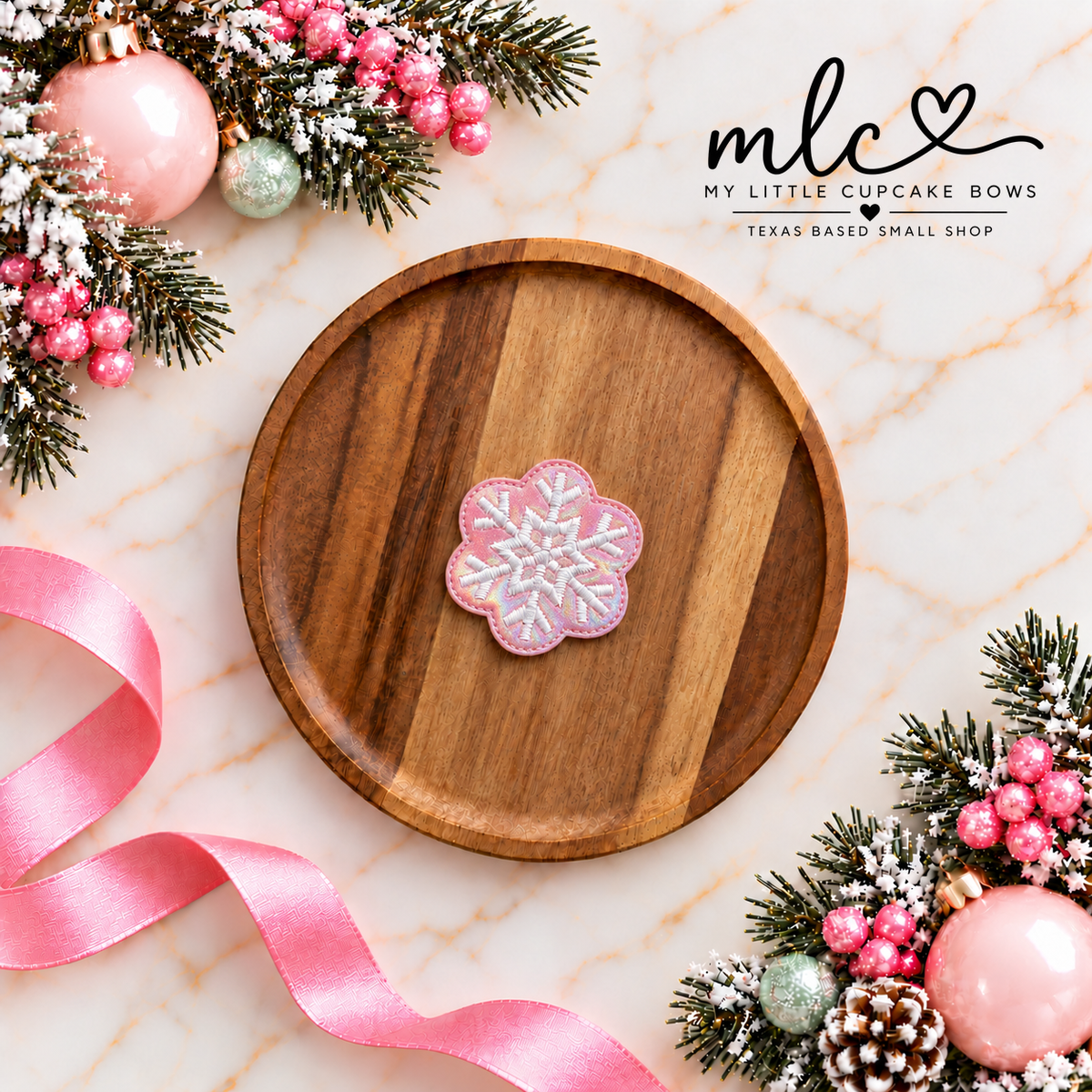 Pink Snowflake Feltie Clip