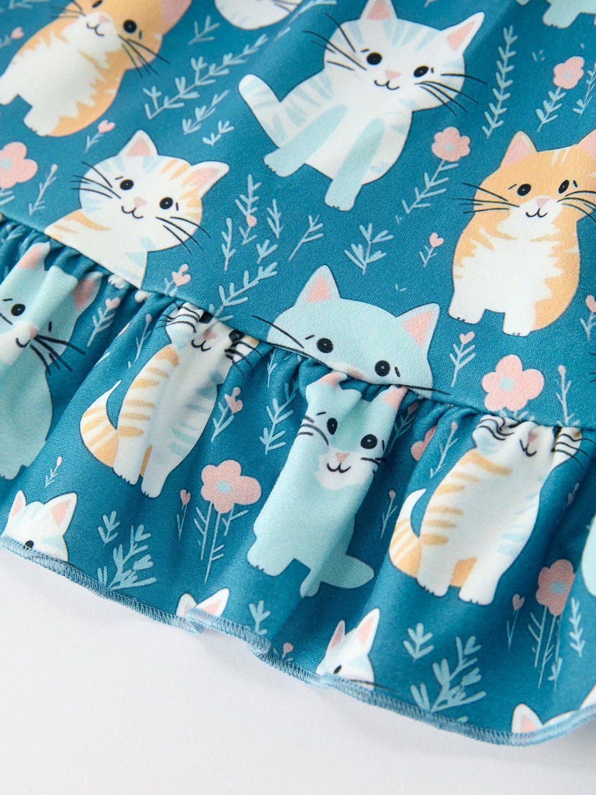 Cat Print Ruffle Dress