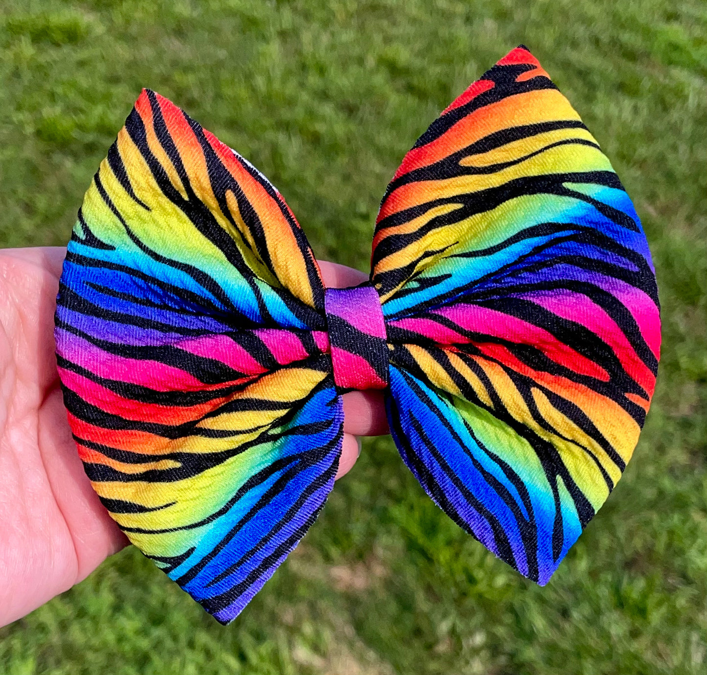 Rainbow Zebra Fabric Bow