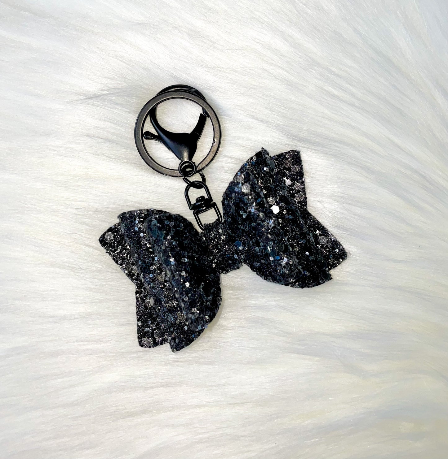 Gunmetal Black Glitter Bow Keychain