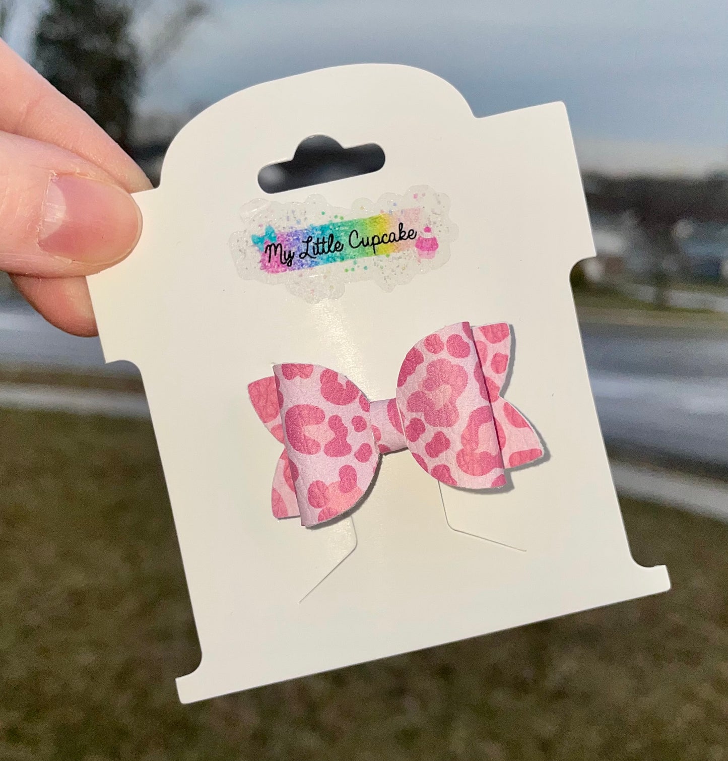 Pink Leopard Bitty Bow
