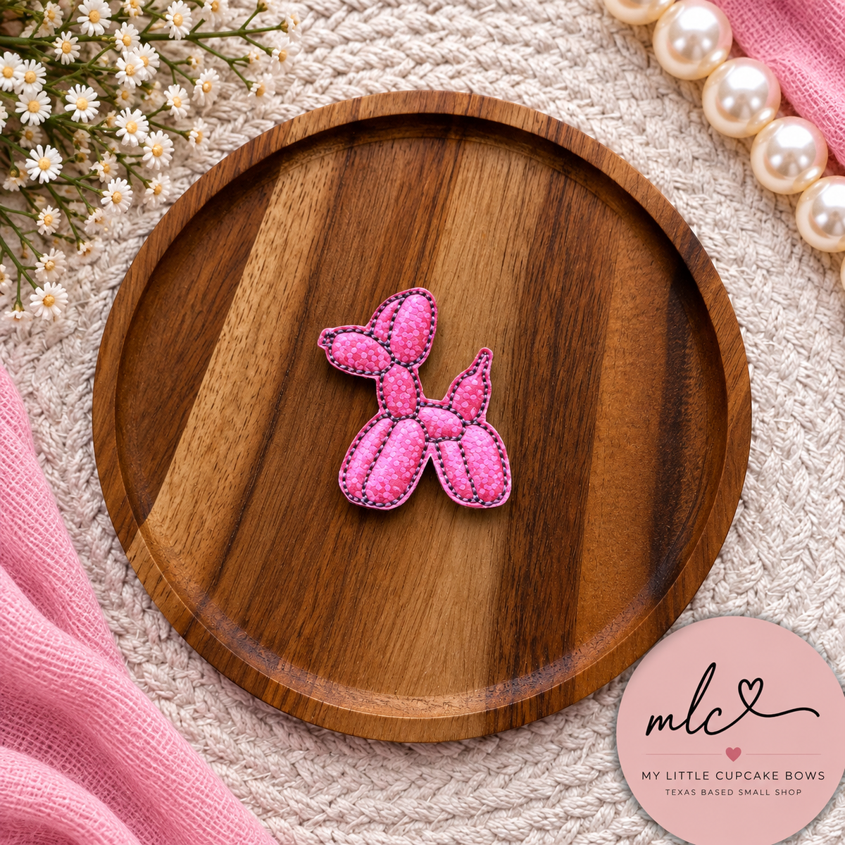 Hot Pink Sparkle Balloon Dog Feltie Clip