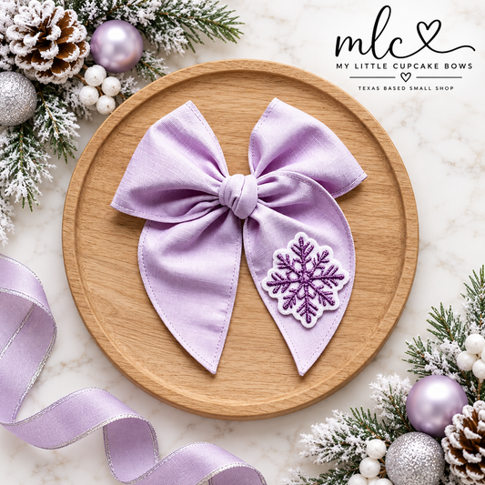 Lilac Linen Embroidered Snowflake Serged Bow