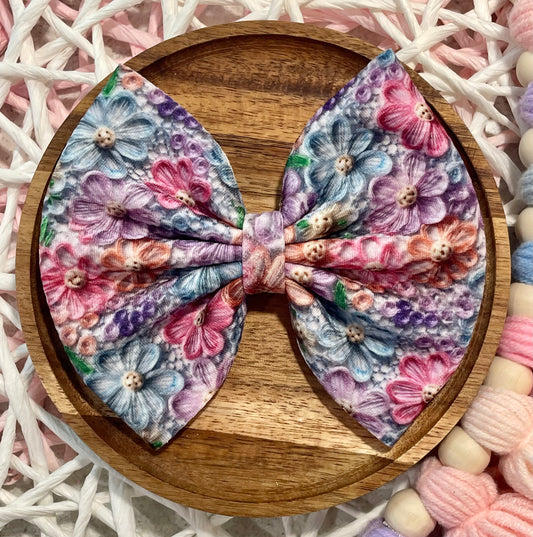 Pastel Embroidery Floral Fabric Bow