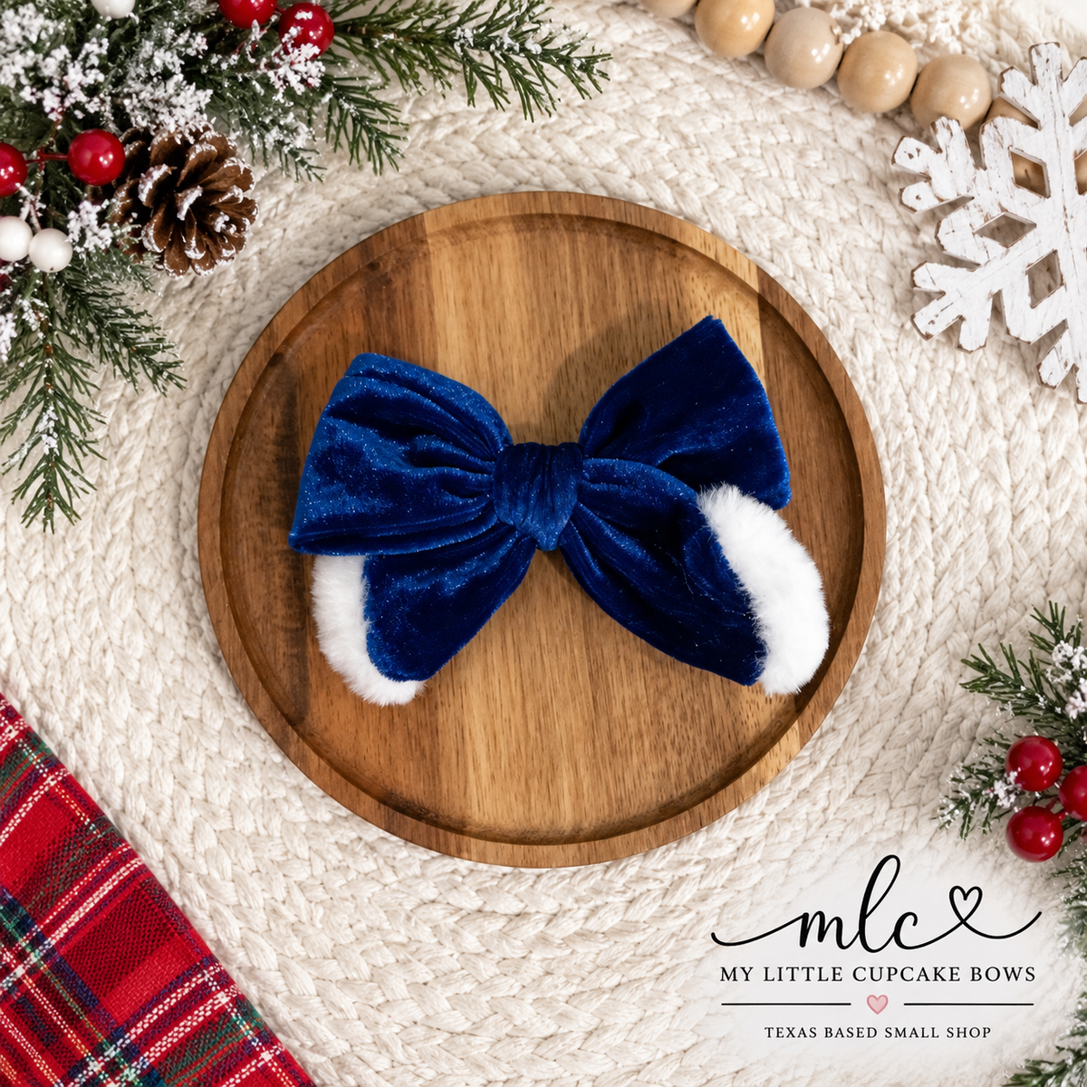 Royal Blue Velvet Santa Fur Hand Tied