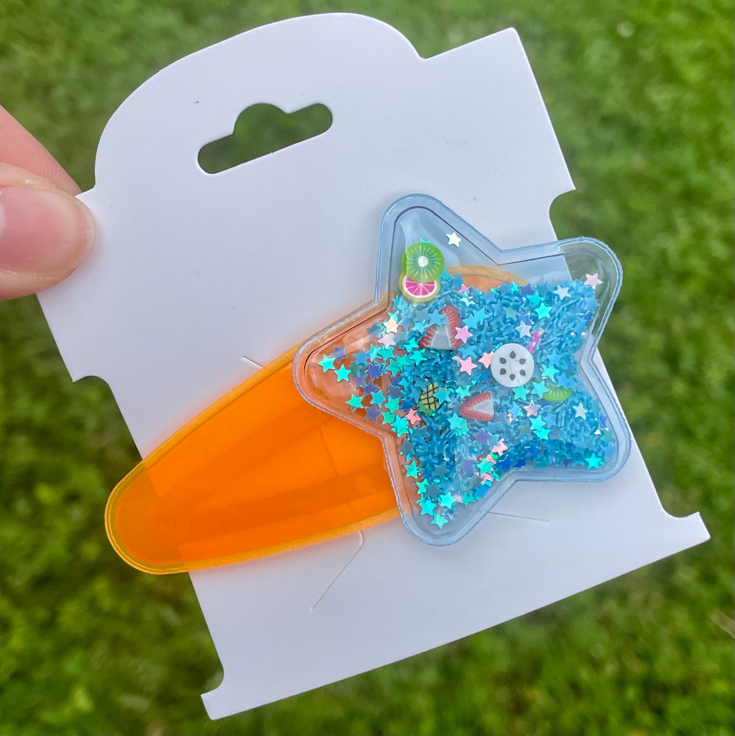 Orange & Blue Star Shaker Snap Clip