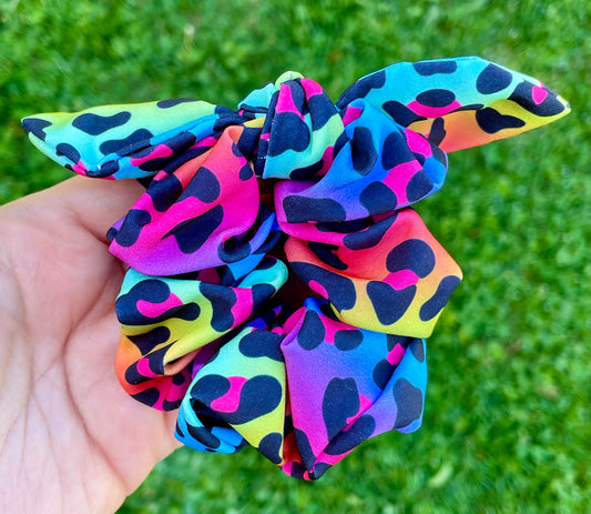 Rainbow Cheetah Scrunchie