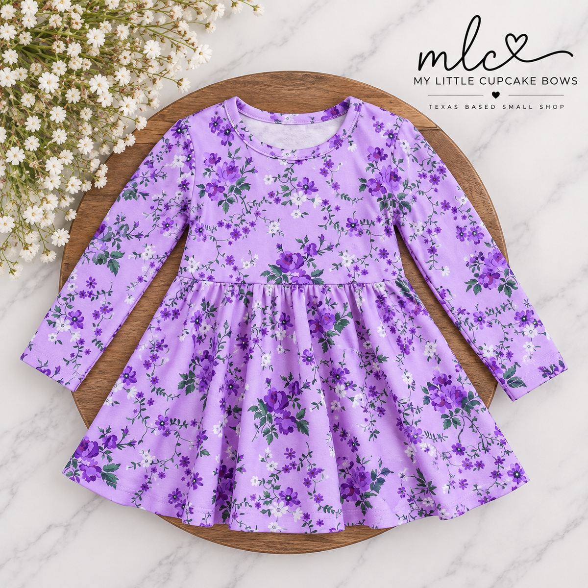 Lavender Floral Twirl Dress