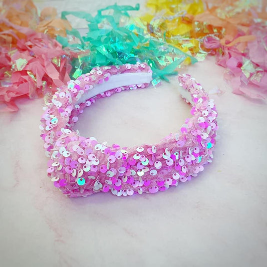 Pink Velvet Sequin Knotted Headband