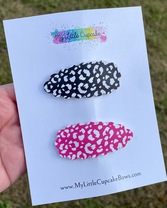 Pink & Black Leopard Snap Clips