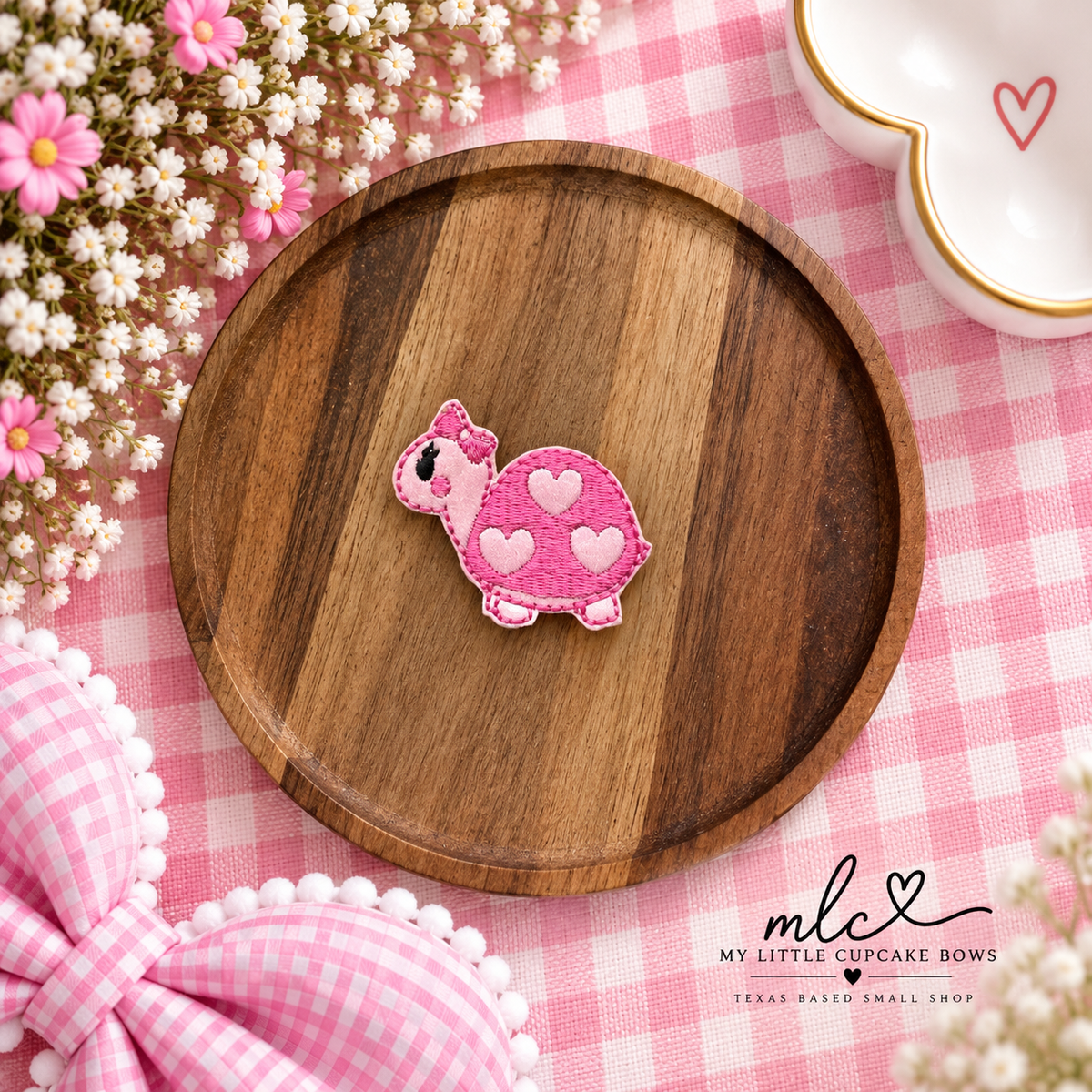 Pink Hearts Turtle Feltie Clip