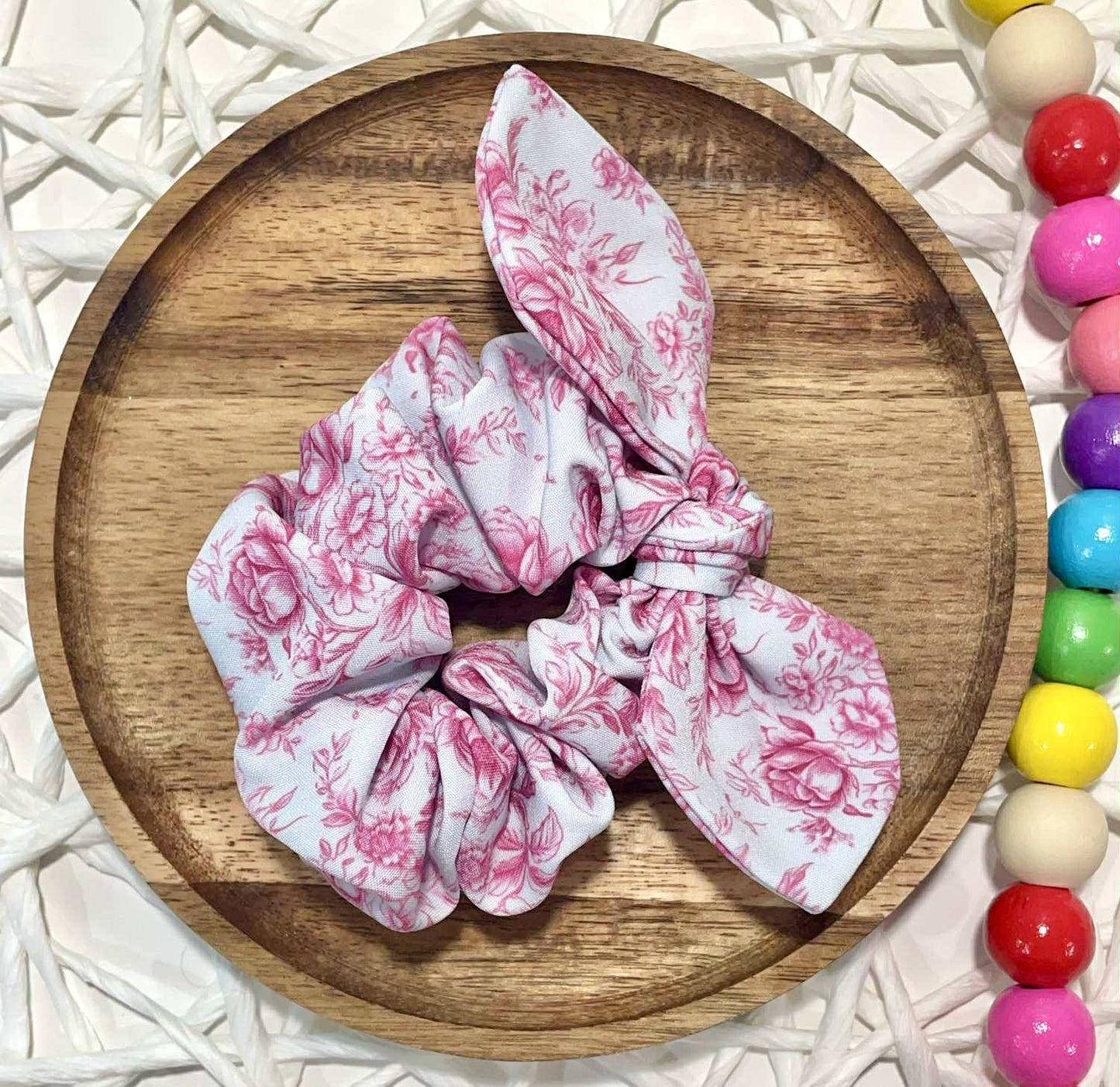 Pink Vintage Floral Scrunchie