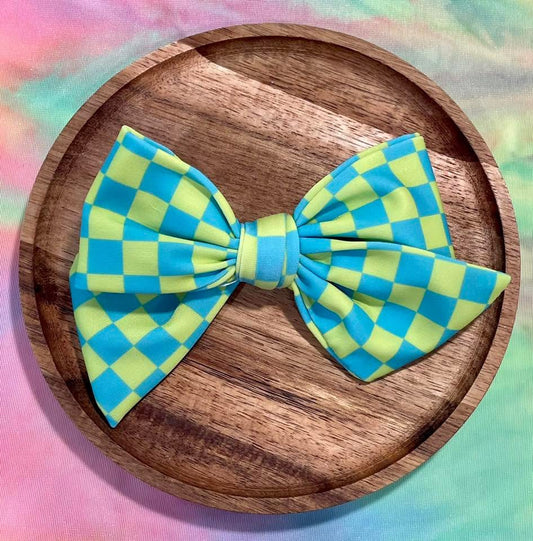 Teal & Lemon Checkers Swim 5in Hand Tied