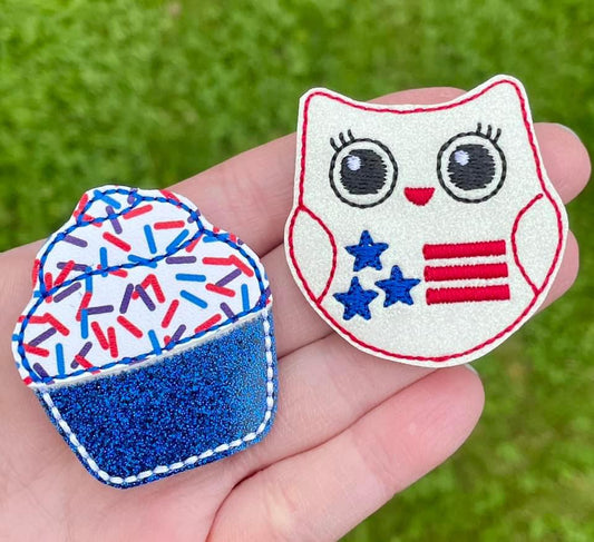 Patriotic Owl & Cupcake Feltie Clips