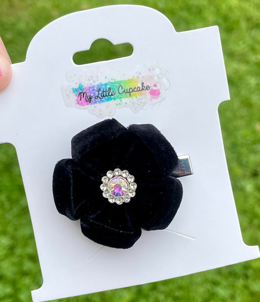 Black Velvet Flower Sculpture Clip