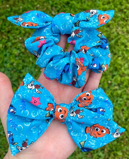 Baby Nemo 5in Hand Tied Bow or Scrunchie