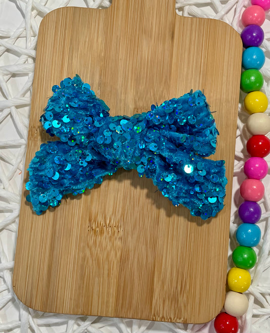 Turquoise Sequin Velvet 5in Hand Tied