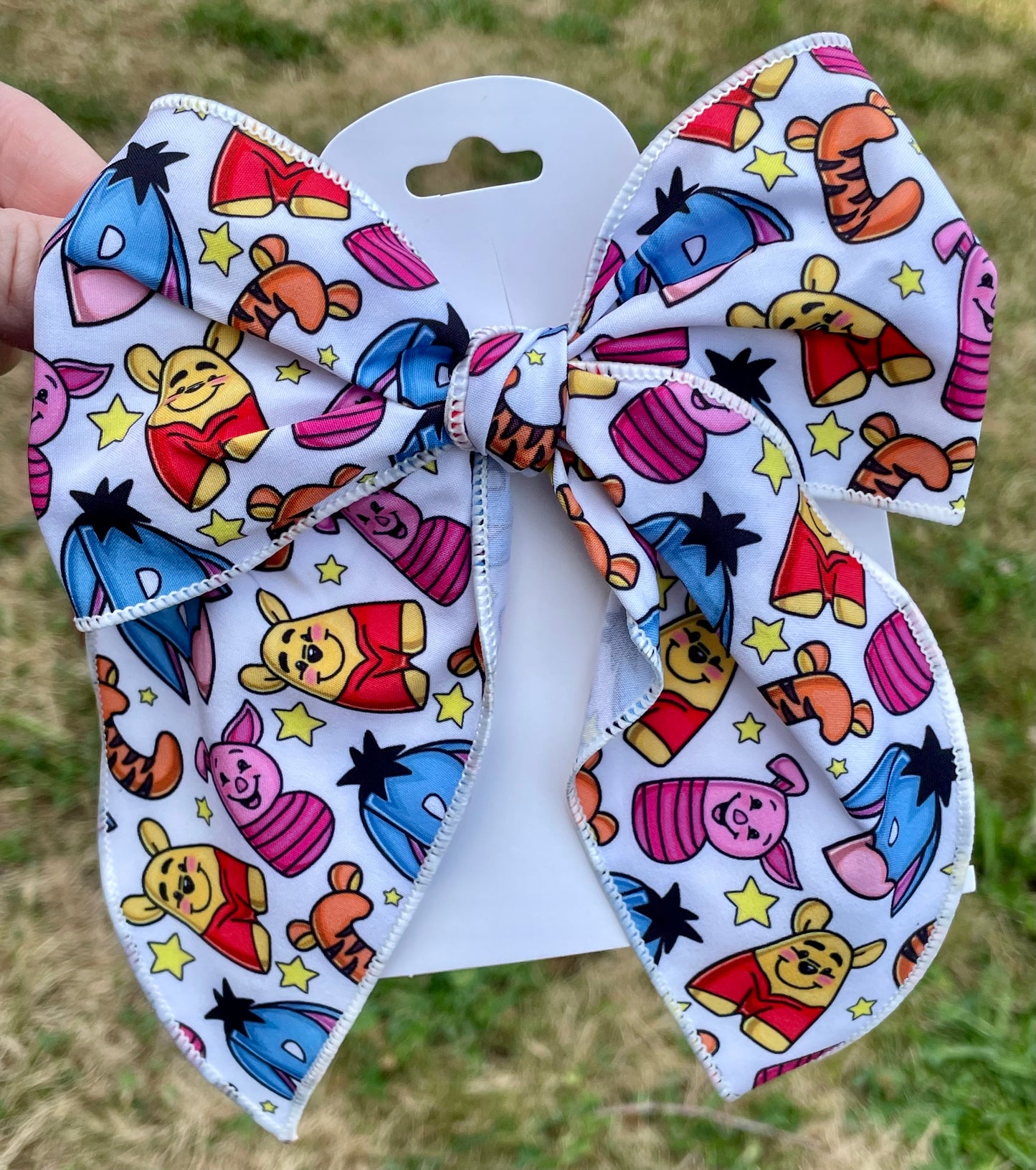 Pooh Alphabet 5-6in Serged Hand Tied Bow