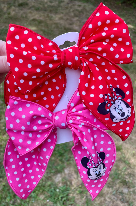 Polka Dot Mouse Girl 5-6in Serged Hand Tied