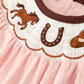 Western Horse Pink Smocked Bow Lace Dress