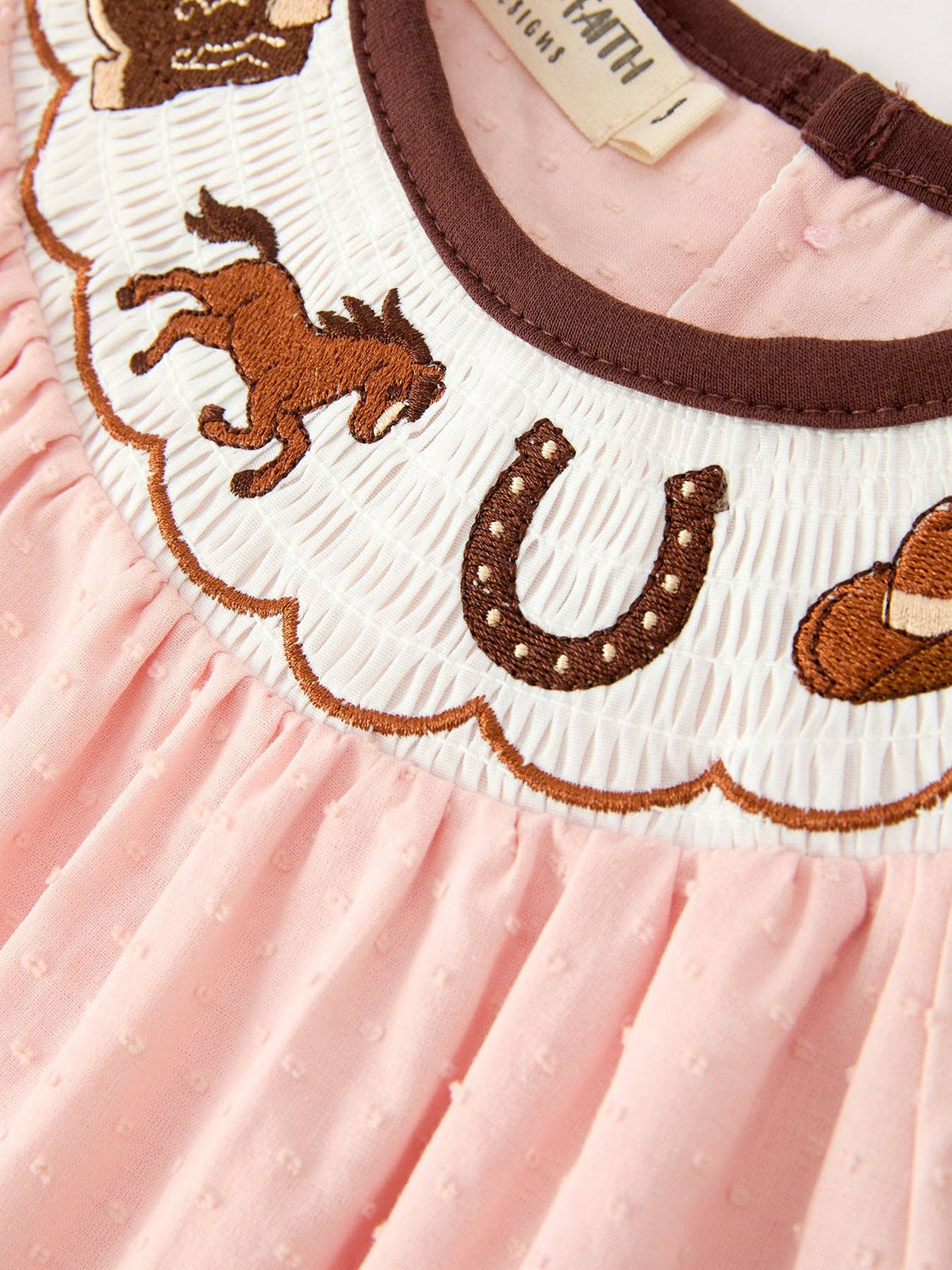 Western Horse Pink Smocked Bow Lace Dress