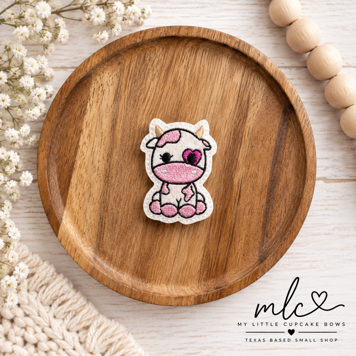 Sweetheart Cow Feltie Clip