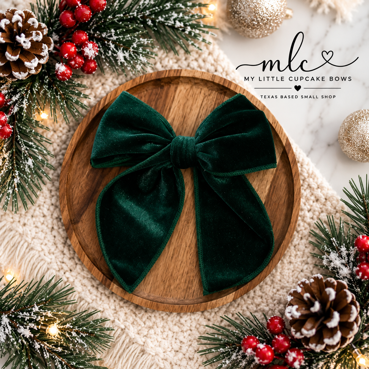 Emerald Solid Velvet Serged Bow