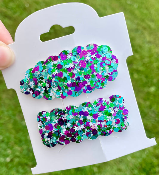 Purple & Teal Glitter Snap Clips