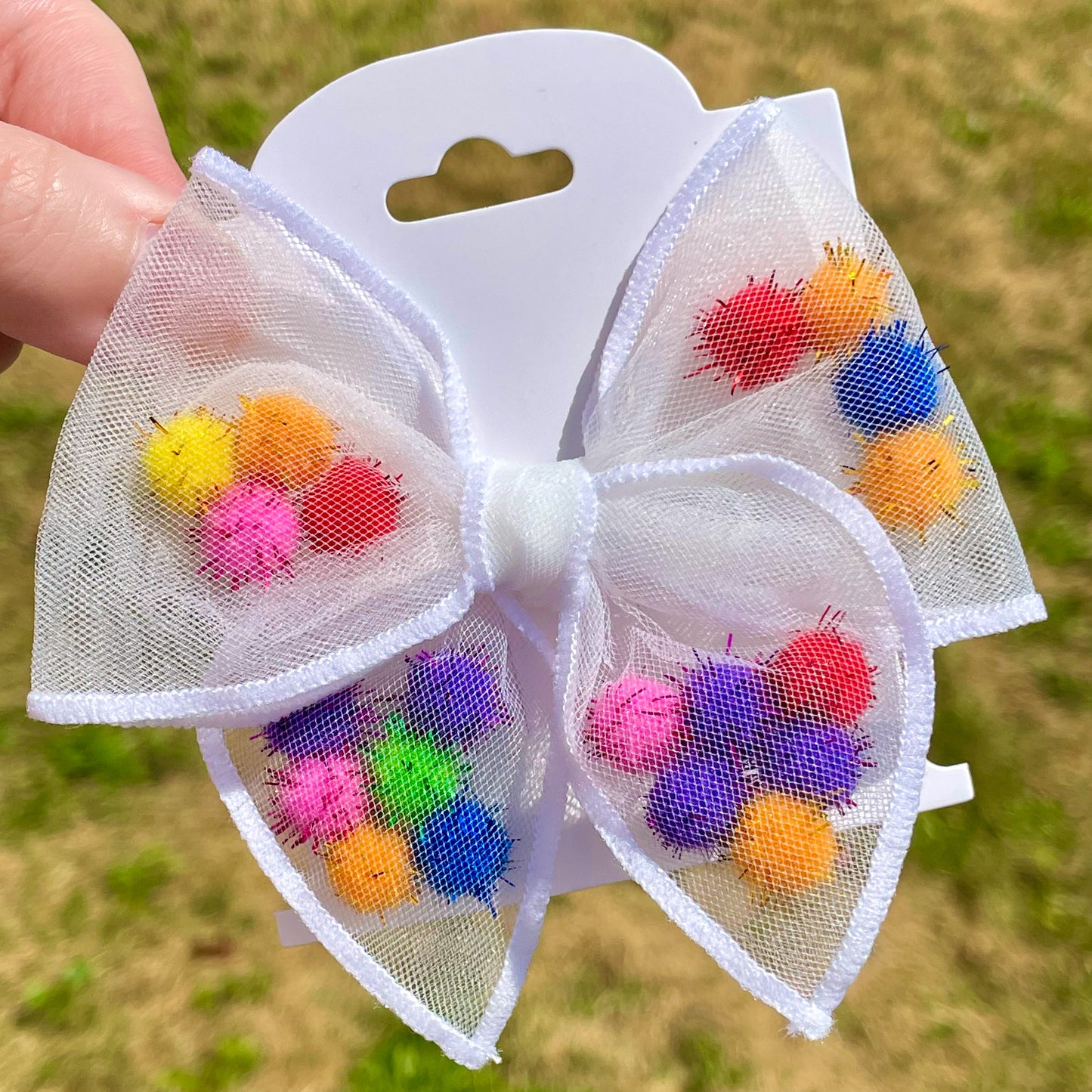 Rainbow Pom Pom Shaker Bow