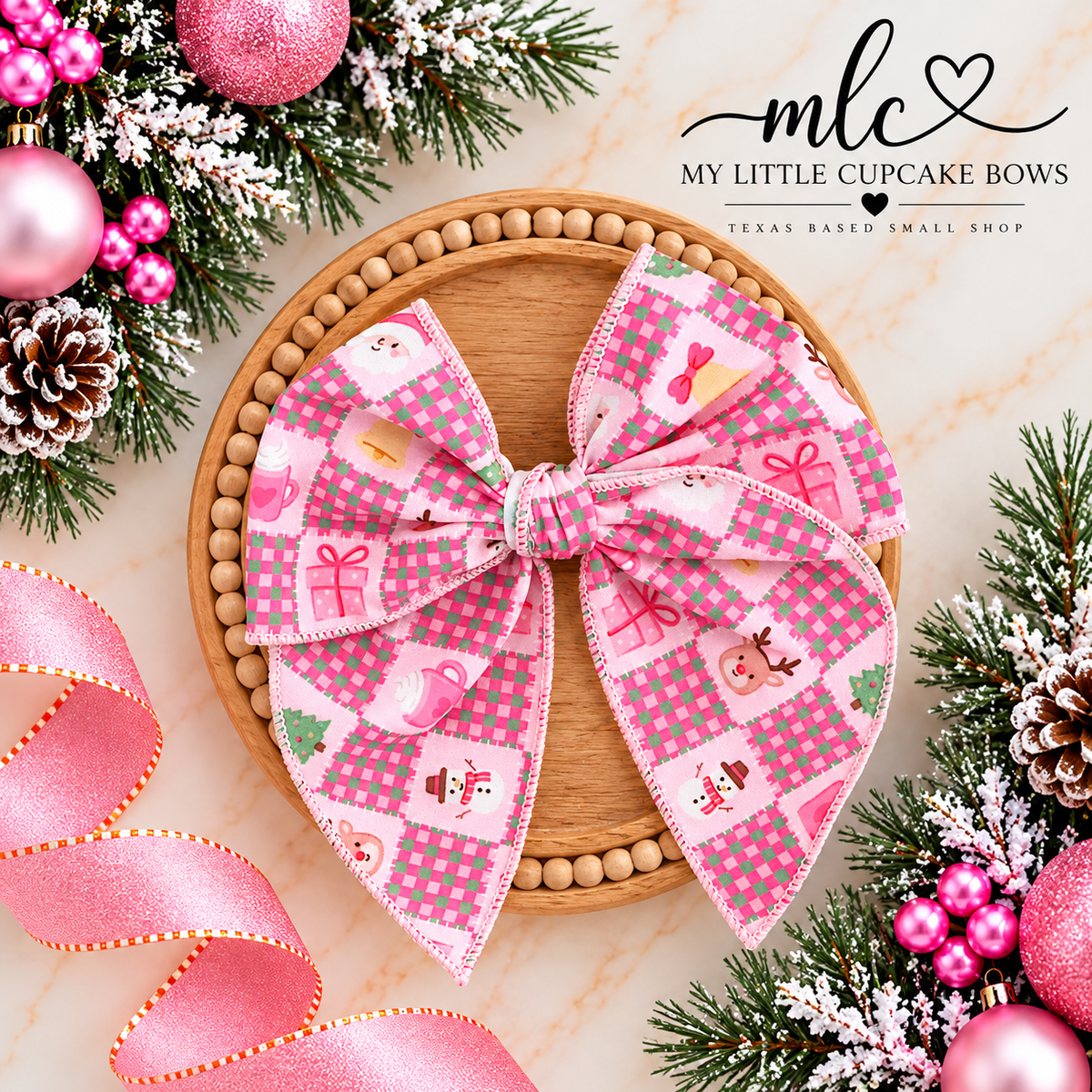 Pinkmas Checkers Serged Bow