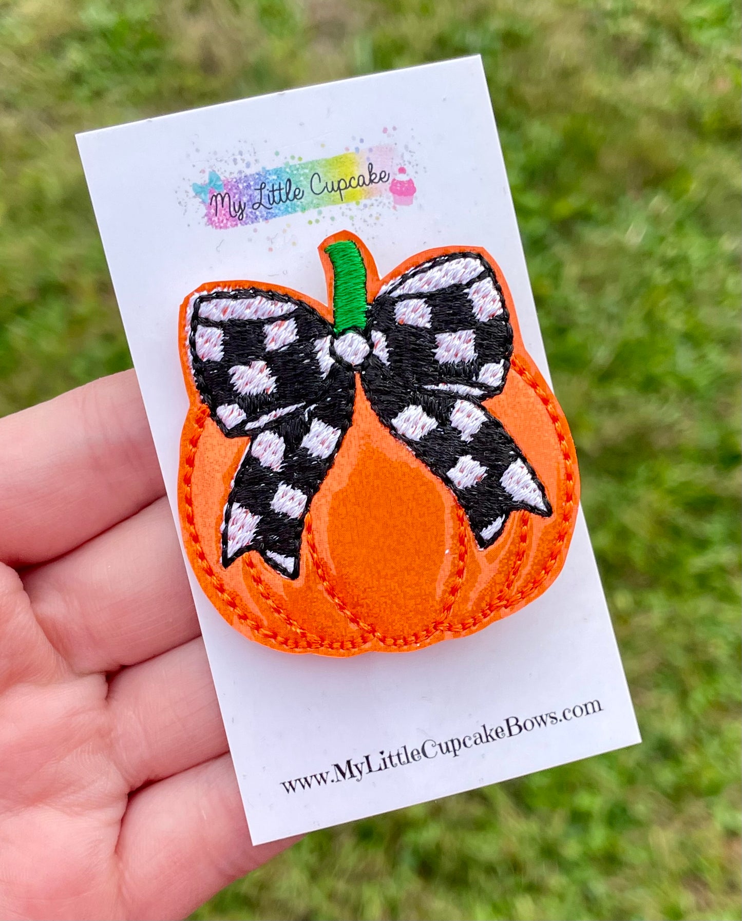 Pumpkin Checkered Feltie Clip