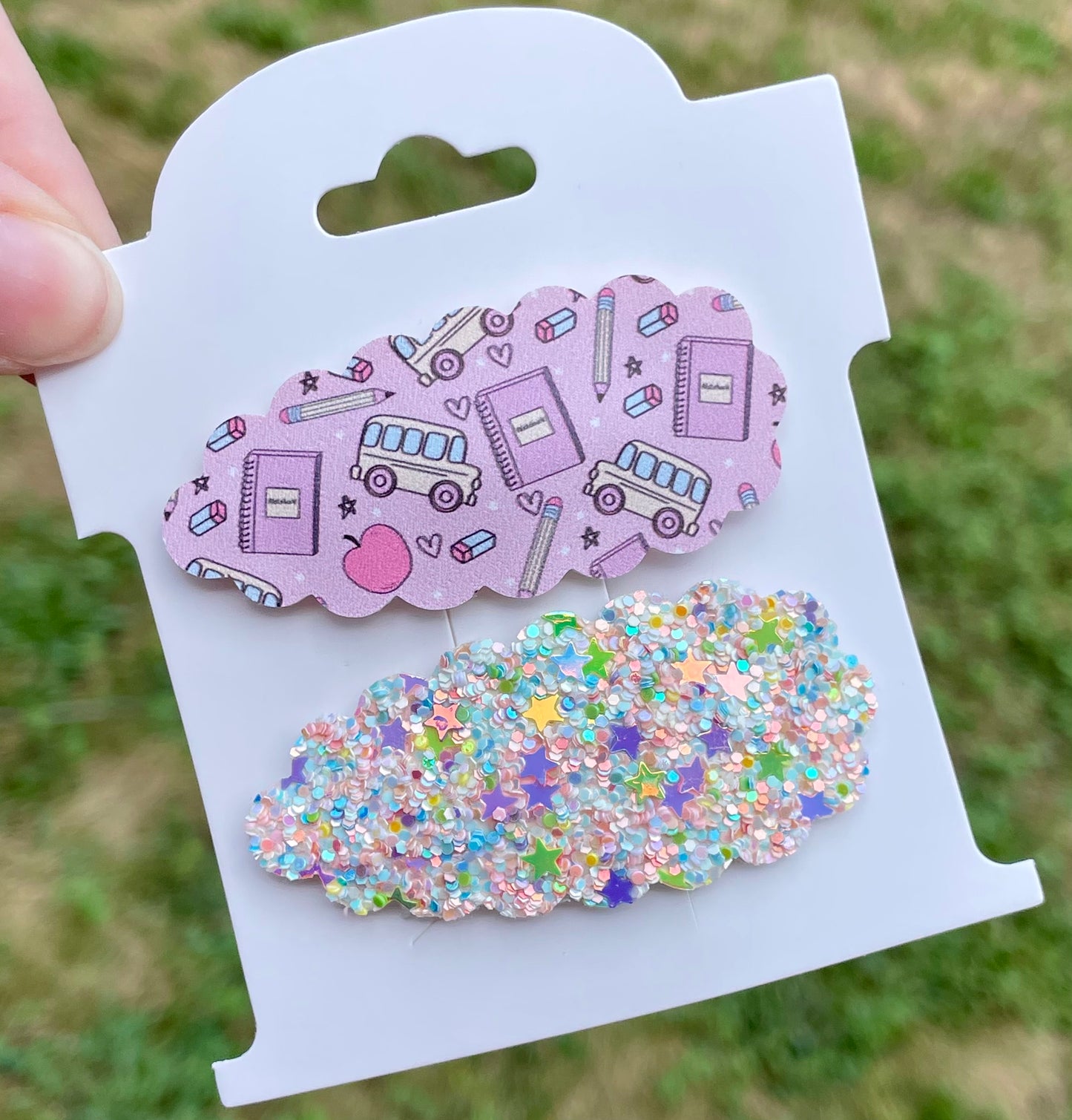 Pink School Supplies Snap Clip