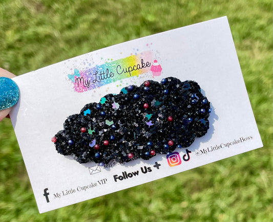 Black Beauty Pearled Glitter Snap Clip