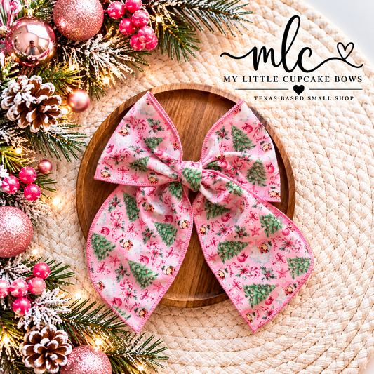 Pink Santa Serged Bow