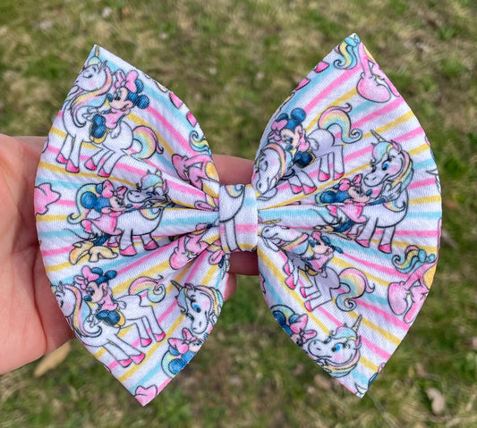 Minnie Unicorn Striped Fabric Bow