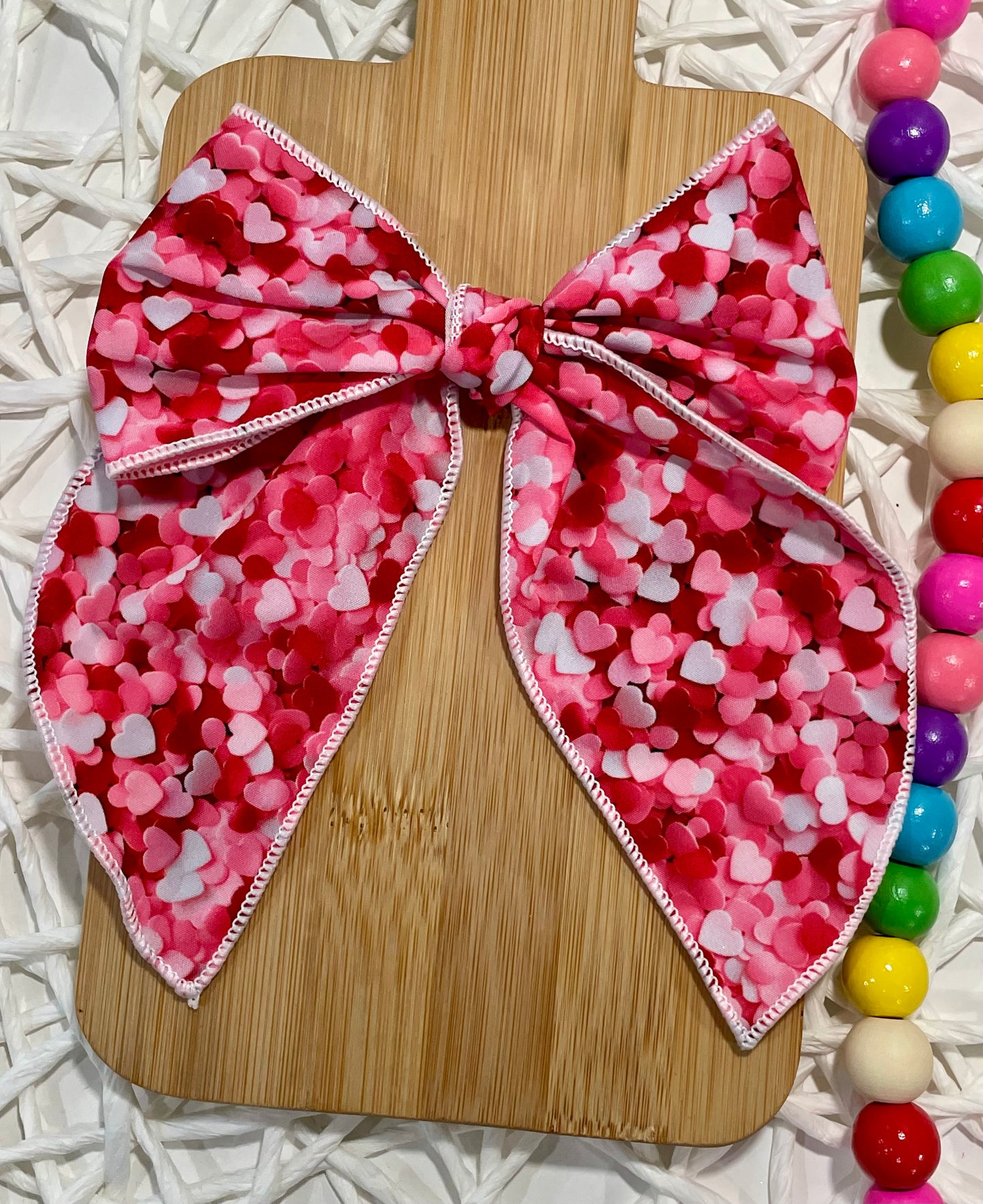 Red & Pink Confetti Hearts 5.5in Serged