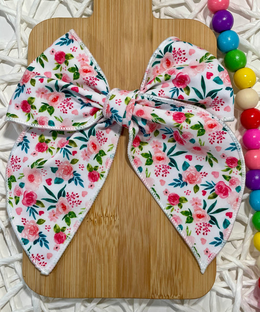 Pink Floral & Hearts 5.5in Serged