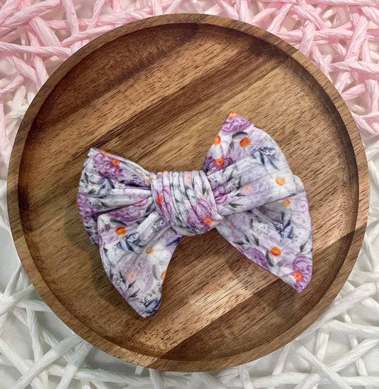 Purpe Watercolor Floral Ribbed Chunky Tied