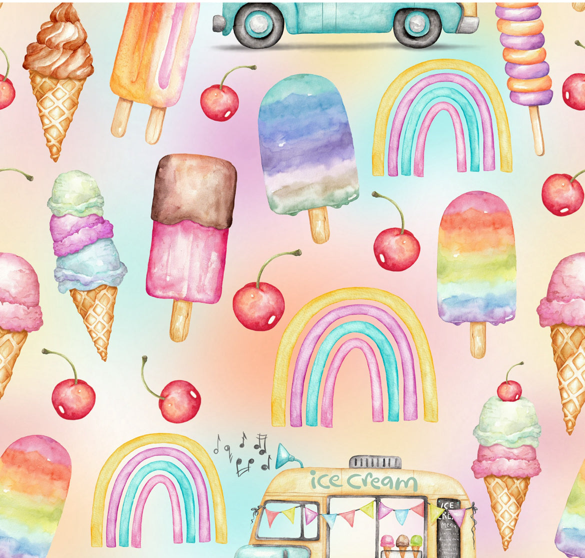 Ice Cream & Rainbows Fabric Bow