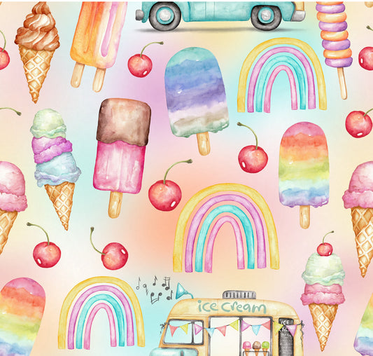 Ice Cream & Rainbows Fabric Bow