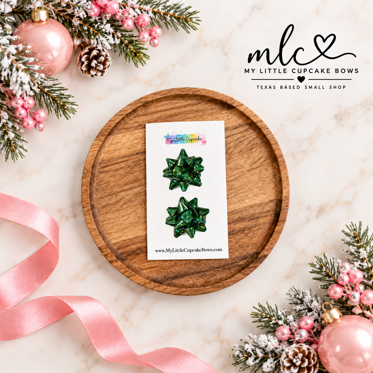 Green Holo Micro Gift Bow Clip Set