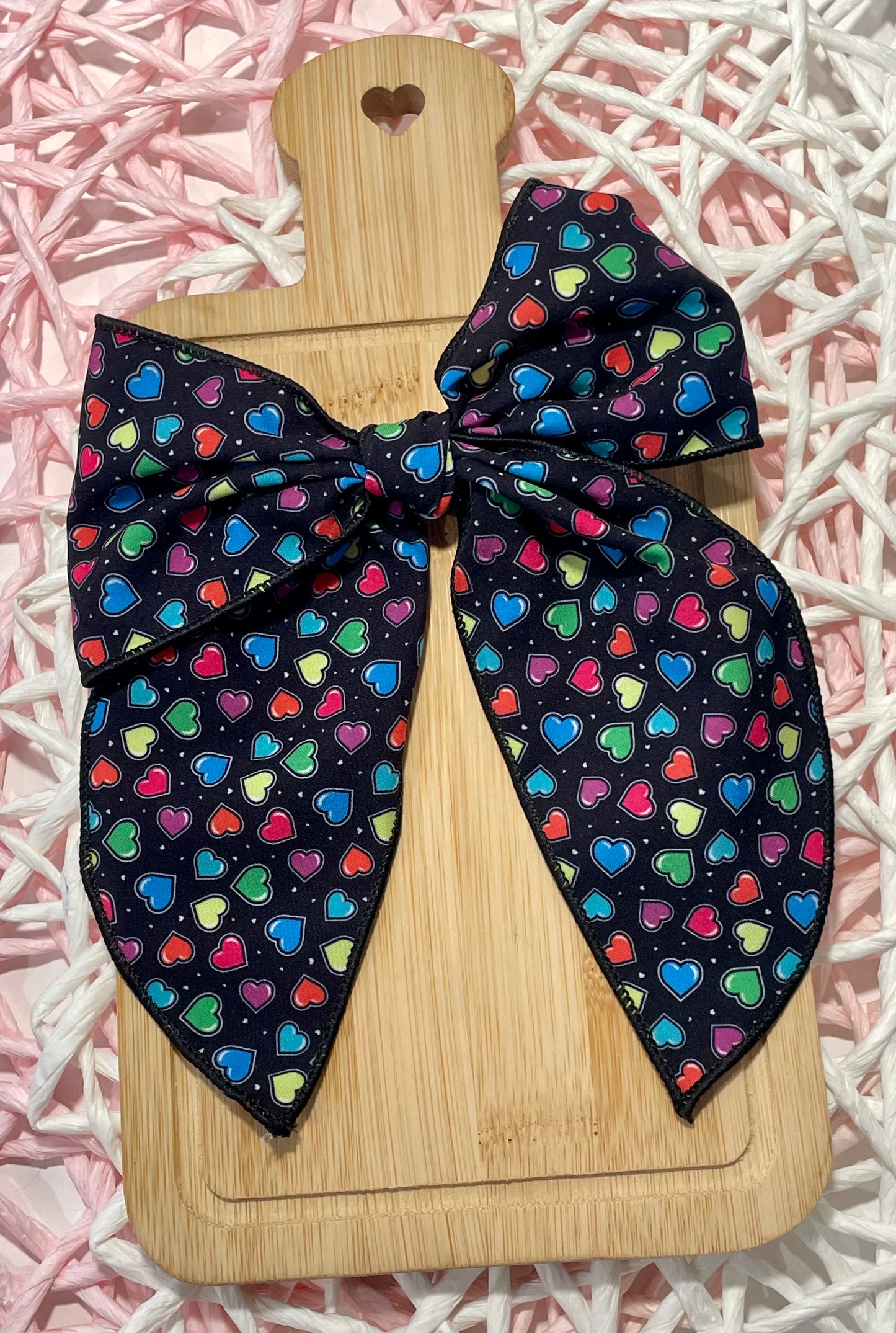 Black with Rainbow Hearts 5.5in Serged