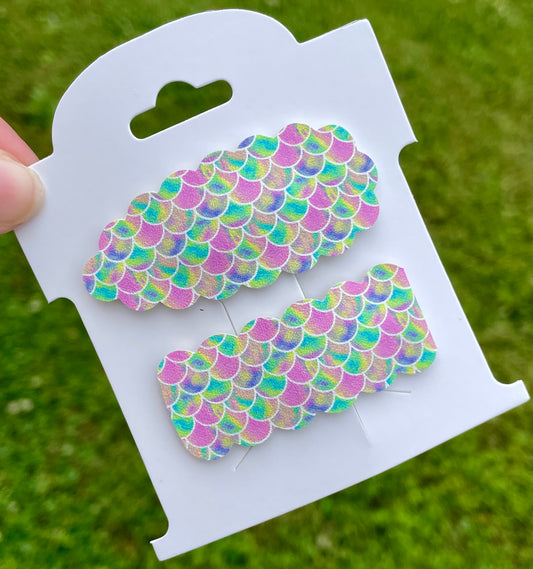 Pink & Green Watercolor Mermaid Snap Clips