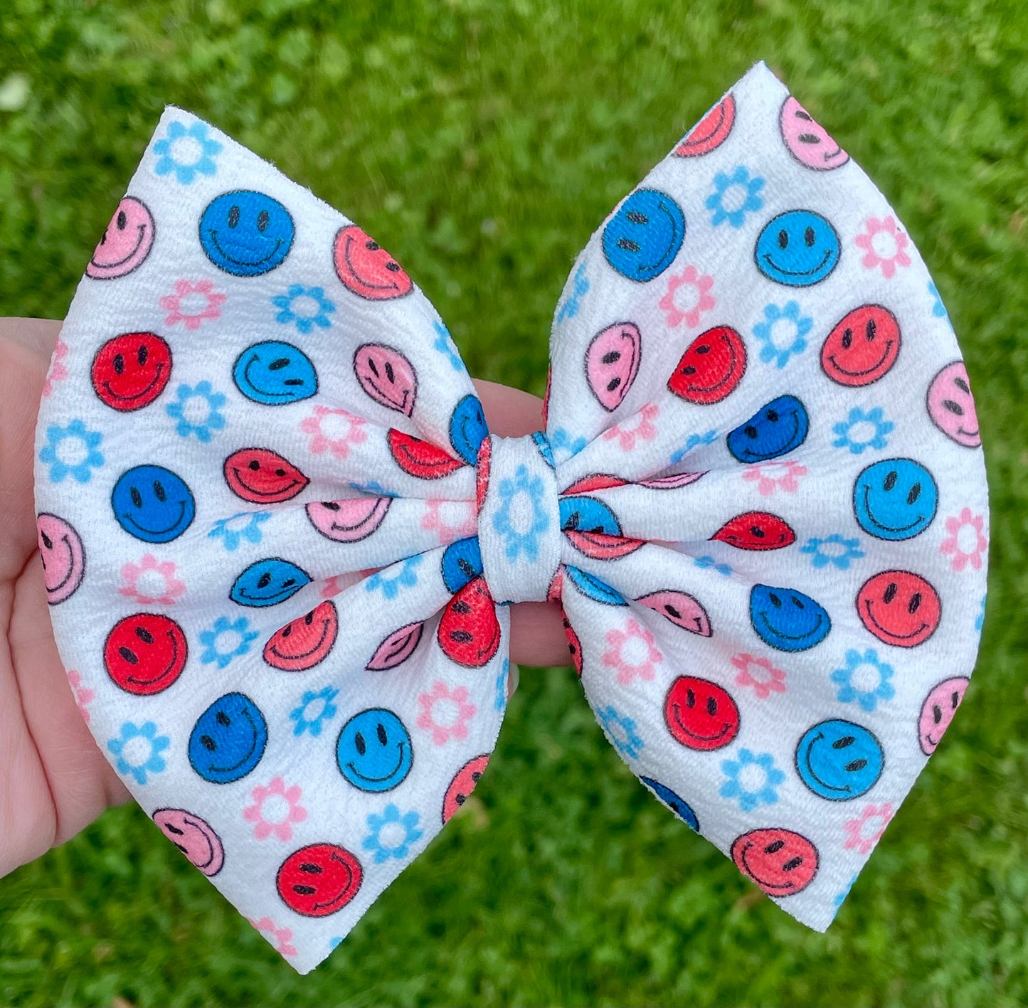 Patriotic Happy Faces Fabric Bow