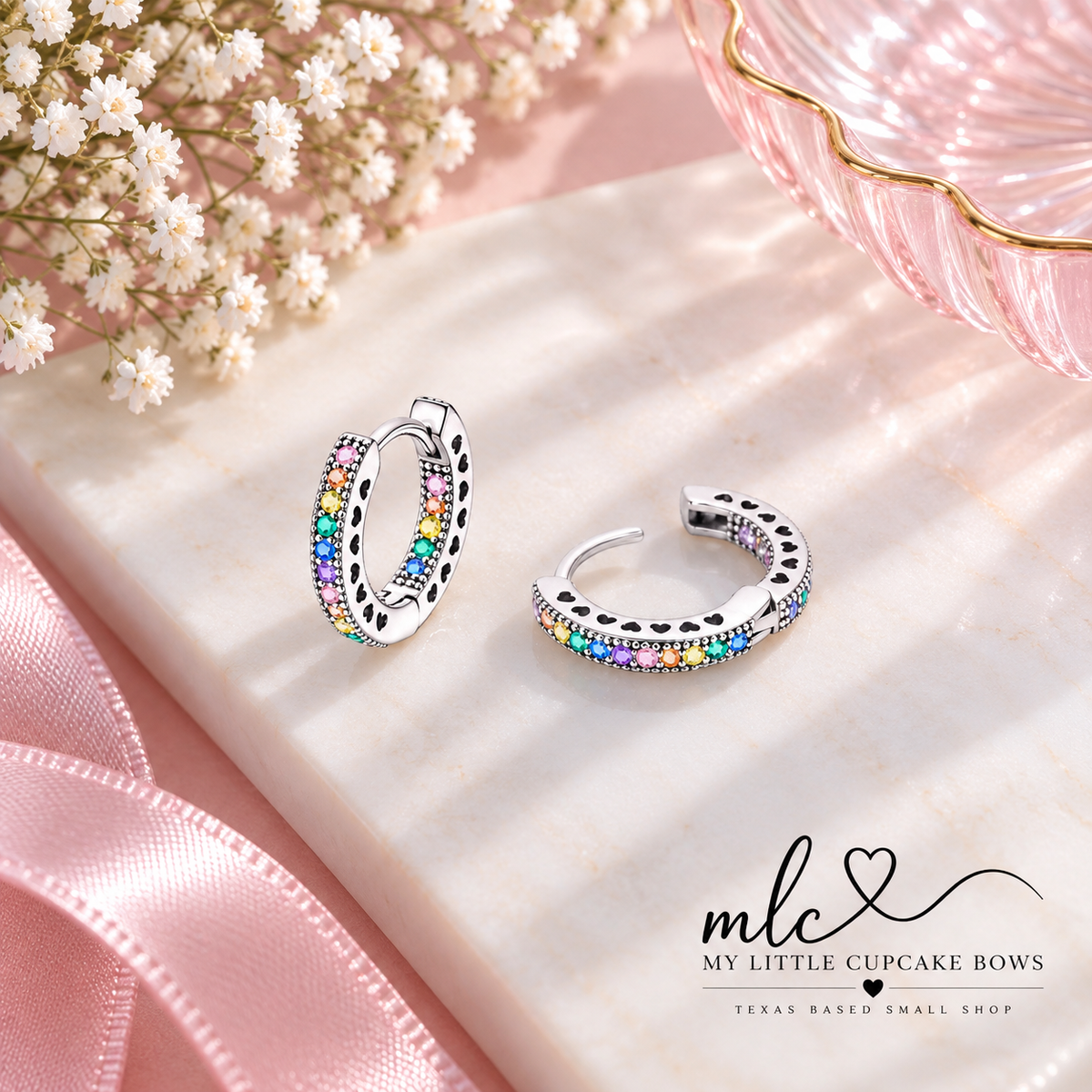Pastel Rainbow Hearts Hoop Earrings